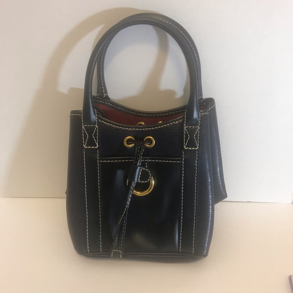 Lancel small bucket purse black leather red lining